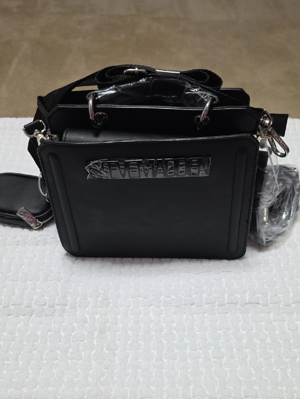 Steve Madden Black Faux Leather Shoulder Bag